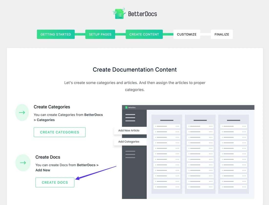 Selecione o botão Create Docs