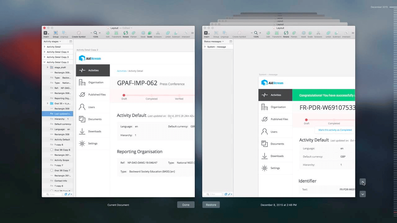 Sketch vous permet de restaurer les versions précédentes de votre travail