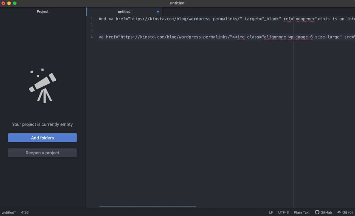 Schermata del text editor Atom: lo sfondo dell’editor di testo è nero e ci sono schede aperte con del codice all'interno