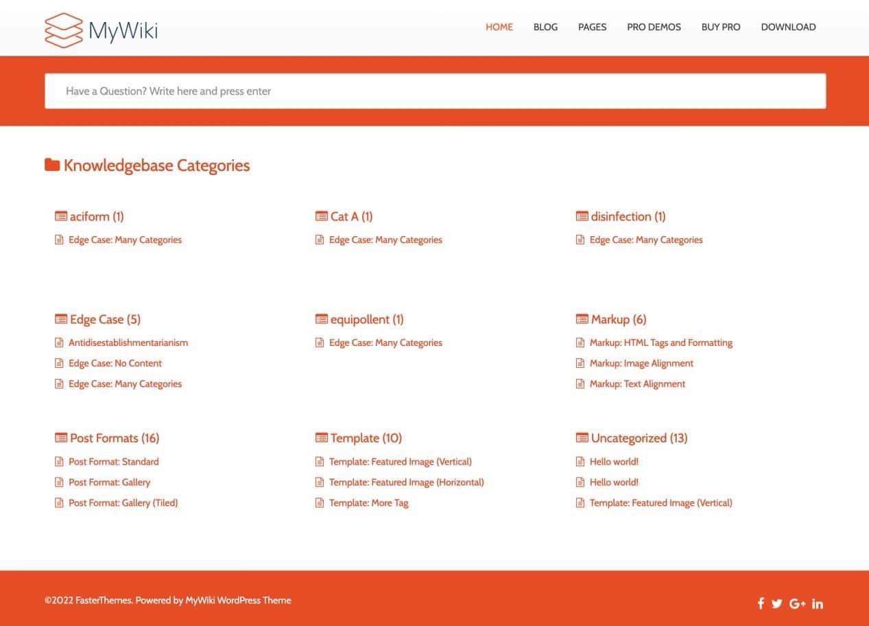Homepage del tema WordPress per wiki MyWiki