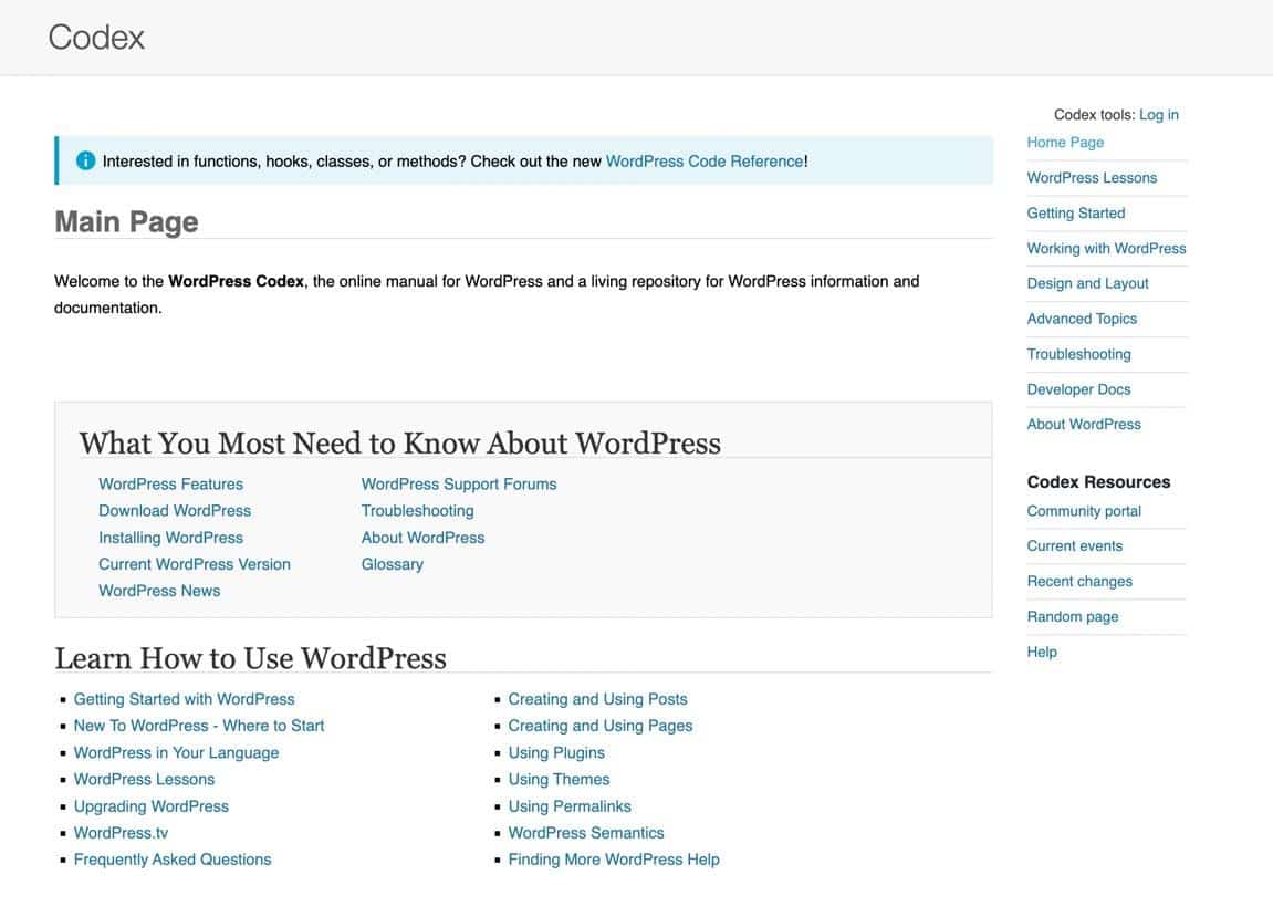 La wiki Codex de WordPress