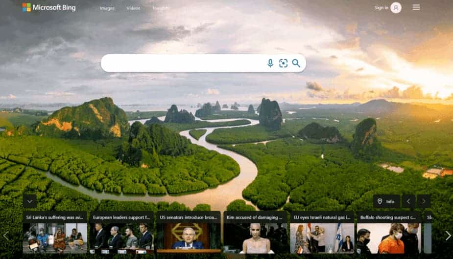 Homepage di Microsoft Bing