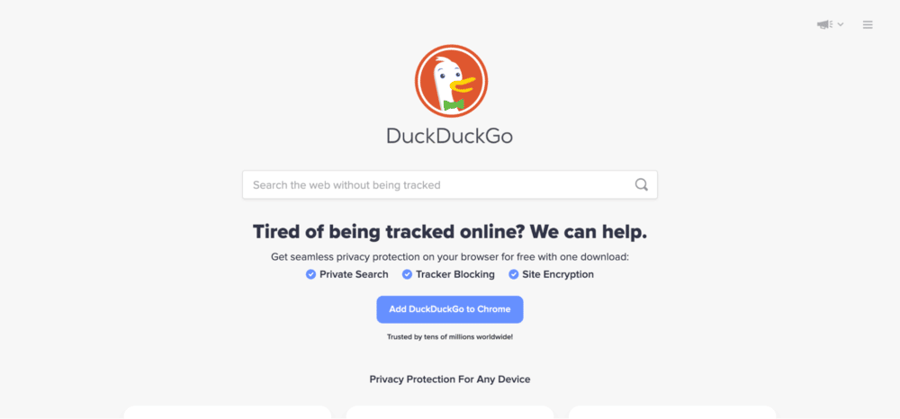 DuckDuckGo hjemmeside