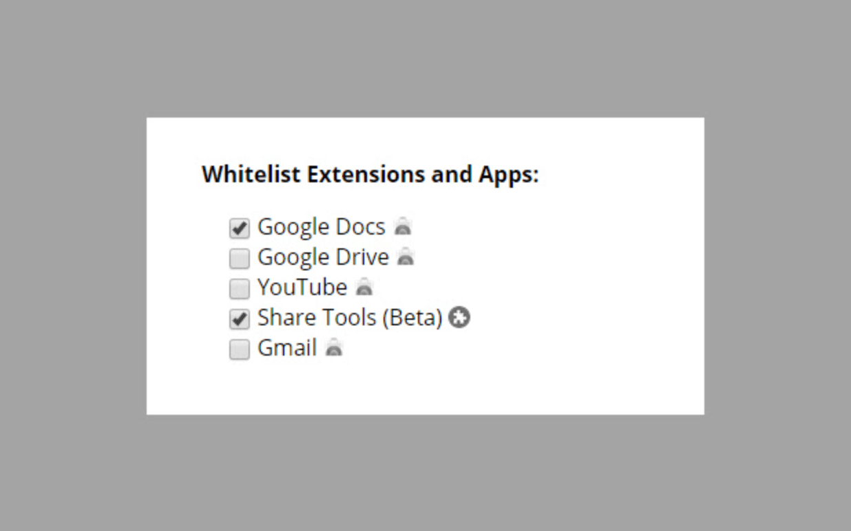 Des exceptions à la liste autorisée peuvent être faites dans l'extension Disable Extensions and Apps »