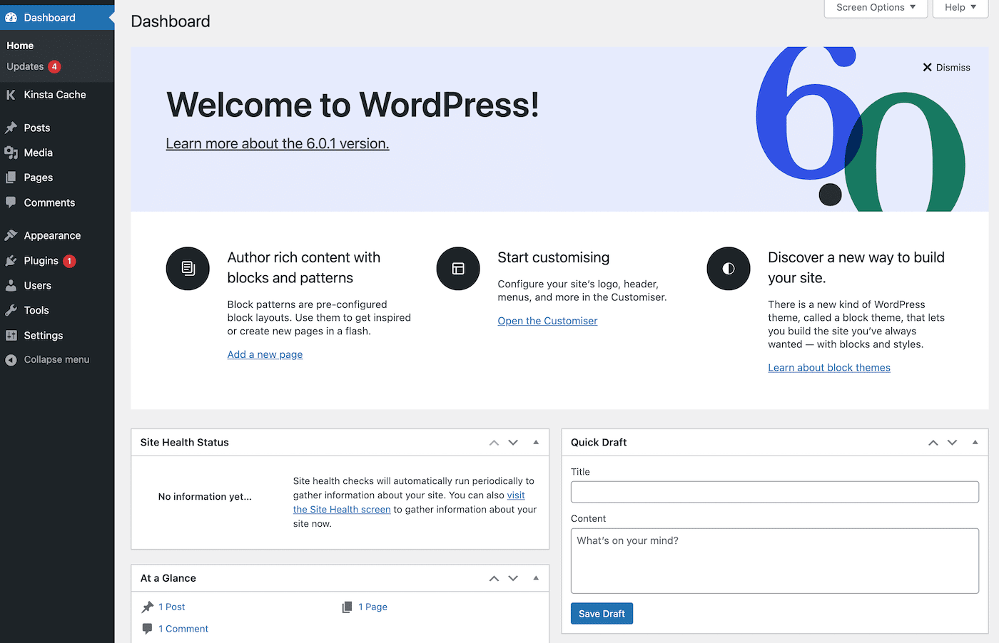 Het WordPress dashboard is nu offline geopend
