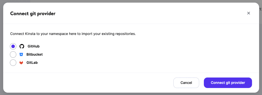 Verbinden Sie Kinsta mit Ihrem GitHub-Konto.