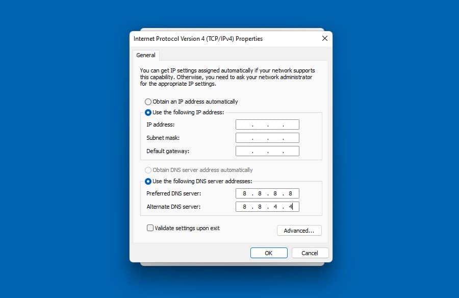 A screenshot showing the Internet Protocol Version 4 Properties