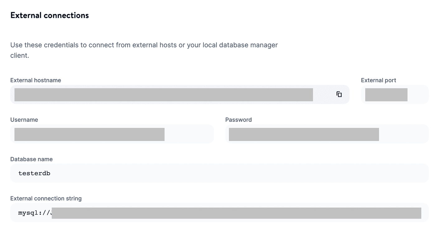 Database external connections.