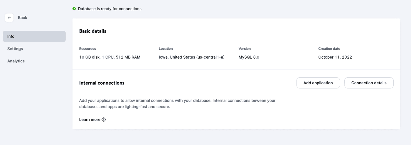 Database Info pagina.