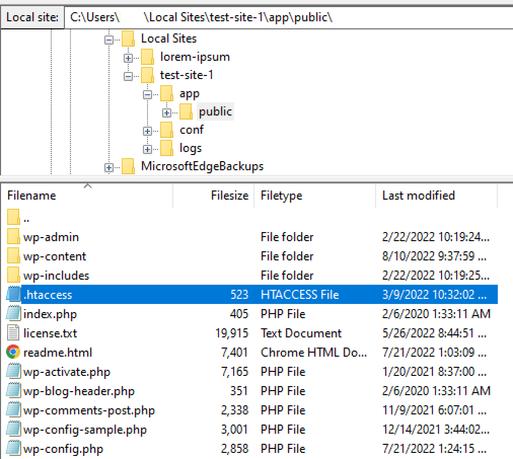 FileZillaで.htaccessファイルを見つける