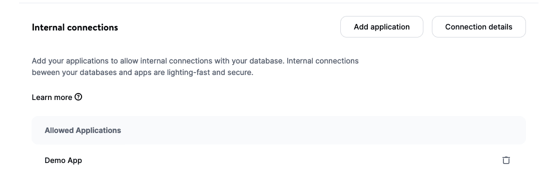 データベースとアプリケーションの内部接続