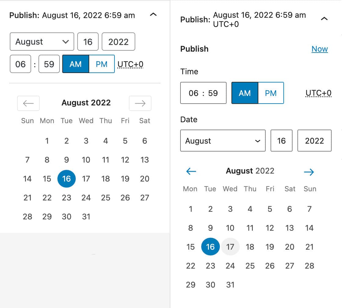 WordPress 6.1 mostra un datetime picker rinnovato