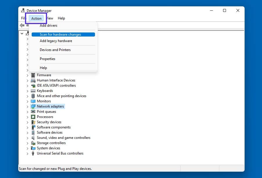 Una captura de pantalla del Administrador de Dispositivos de Windows