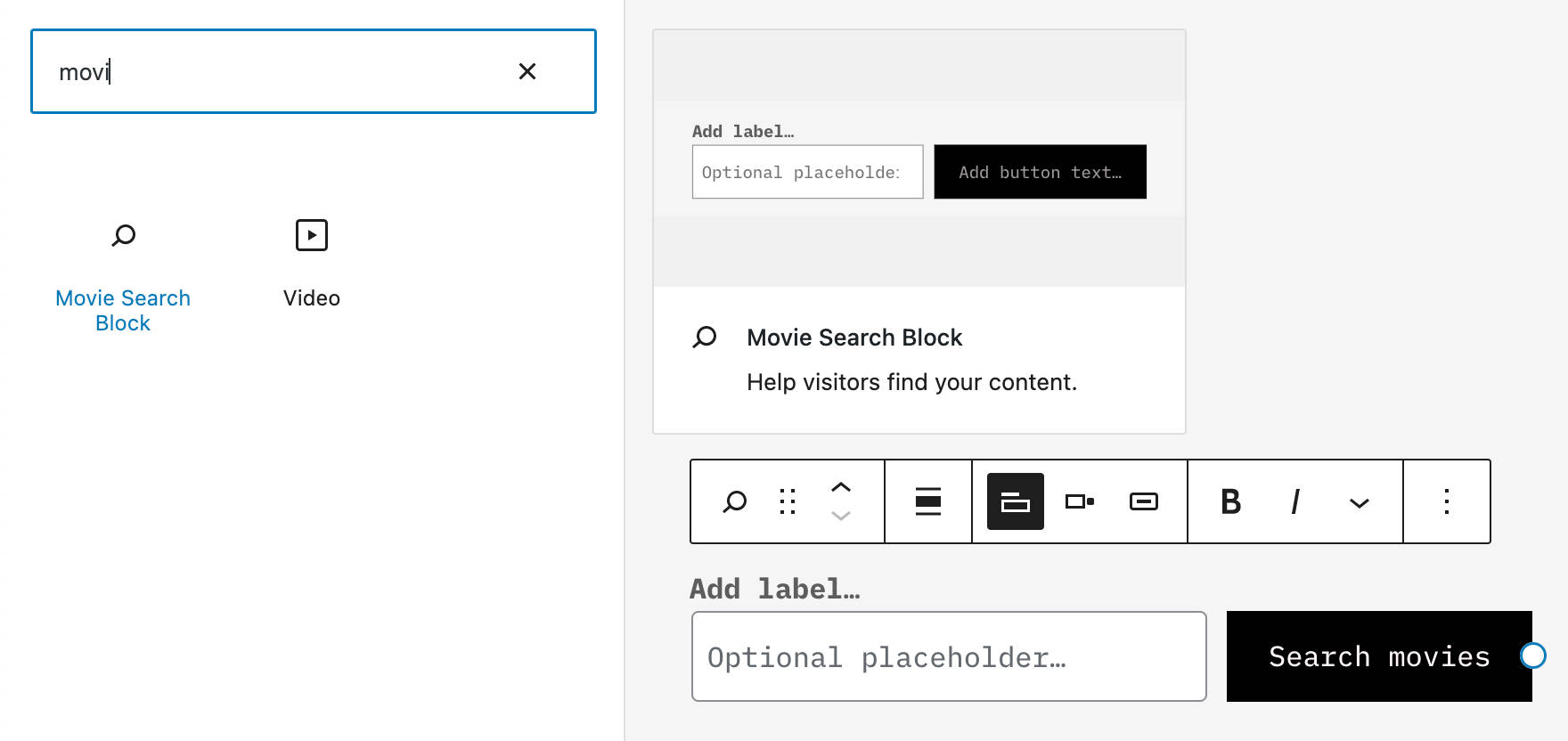 WordPress 6.1 ahora tiene una variación de bloque de búsqueda personalizada en el insertador de bloques