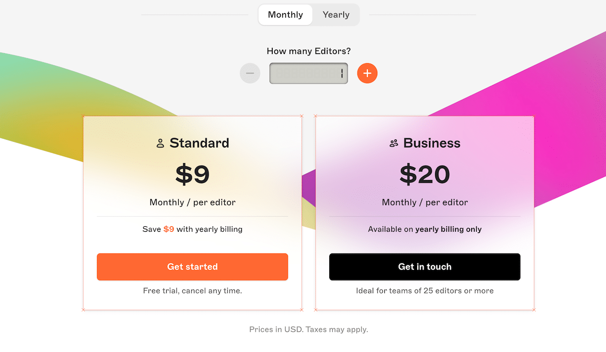 Sketch pricing plans