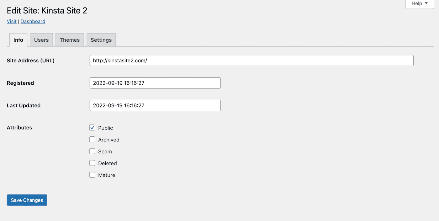 Scheda di modifica del sito da cui aggiungere un dominio del sito personalizzato