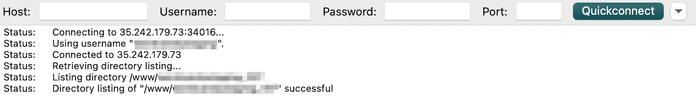 Connecting to FileZilla