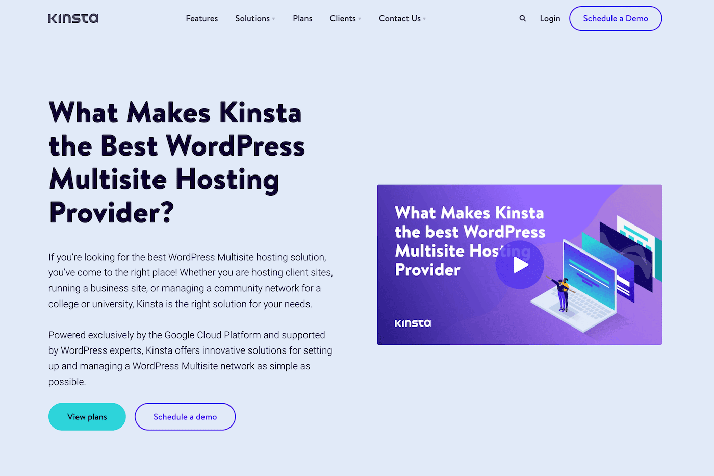 Landing page dell'hosting multisito Kinsta