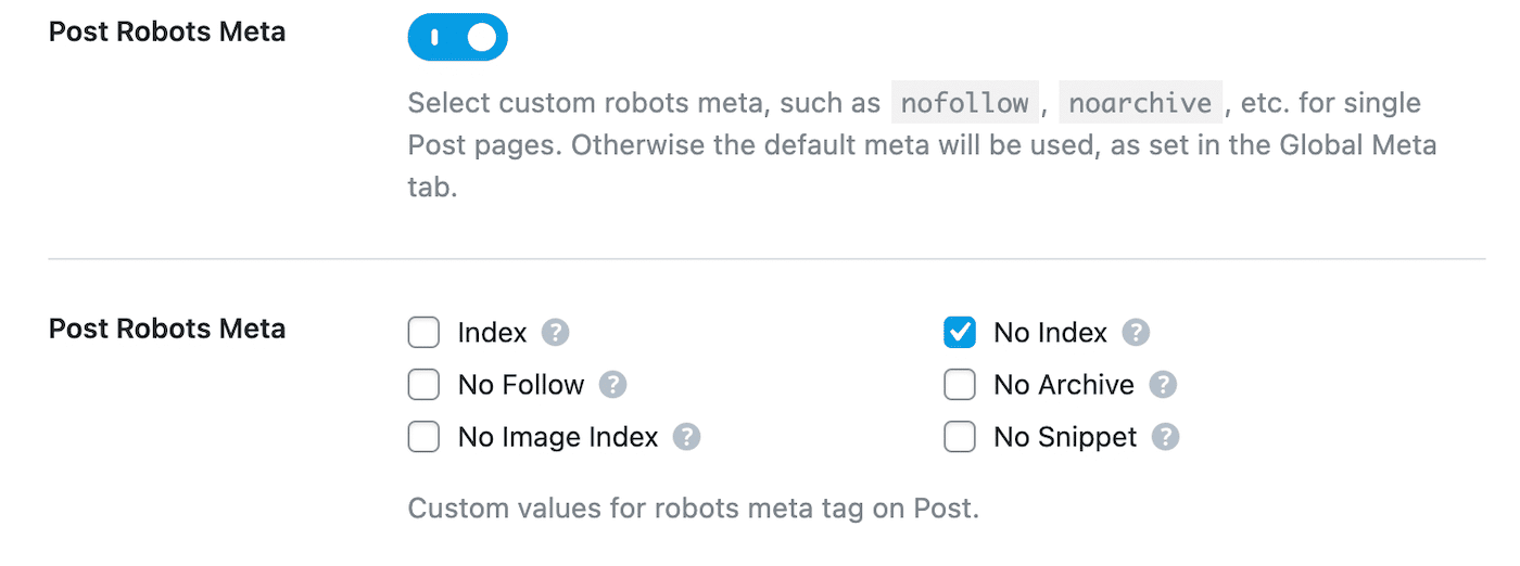Enable noindex for posts in Rank Math