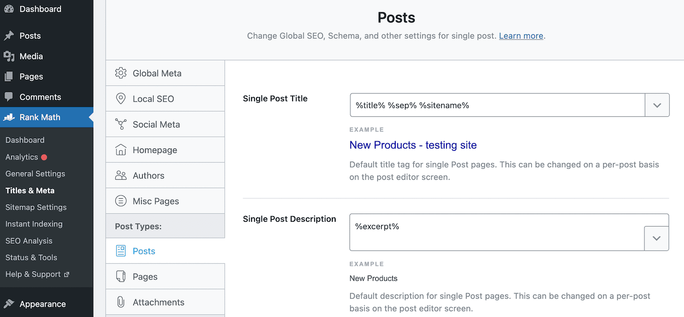 Open Rank Math’s post settings