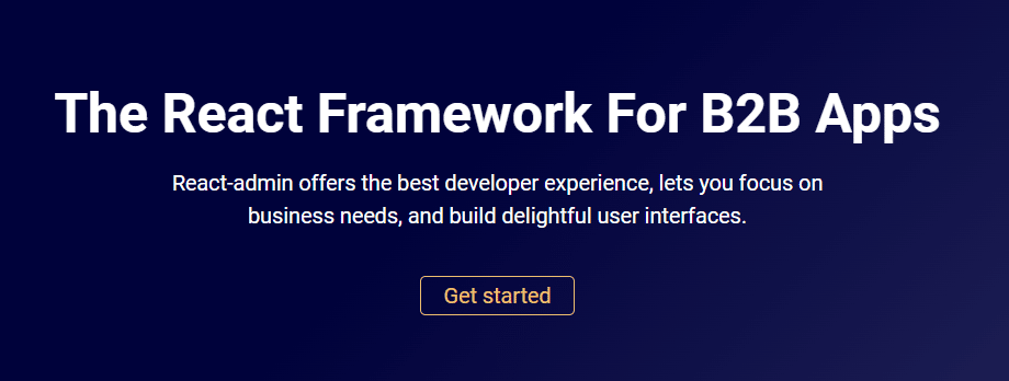 Pagina dal titolo "The React Framework For B2B Apps" cui seguono una breve descrizione e un pulsante