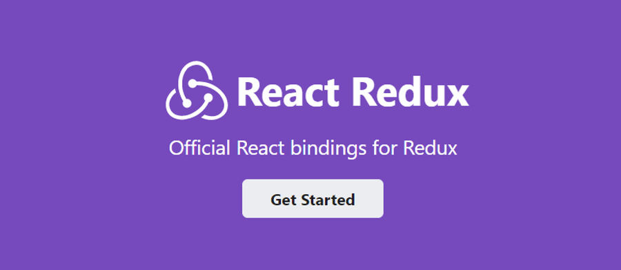 Anzeige einer Seite, auf der "React Redux" erwähnt wird, mit dem Logo oben und einer kurzen Beschreibung darunter mit einem einzigen Button