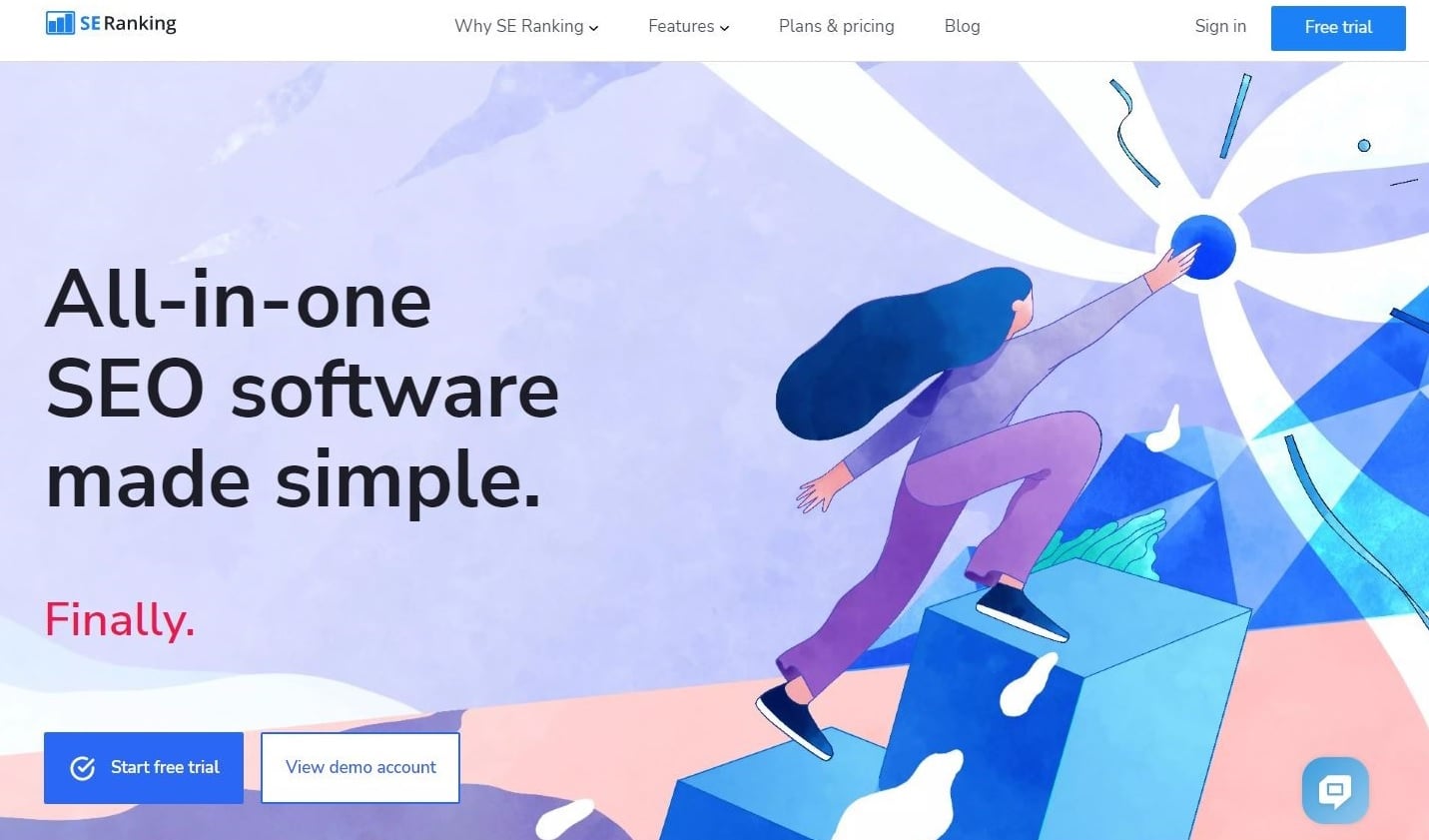 Homepage di SE Ranking con il motto "All-in-one SEO software made simple."