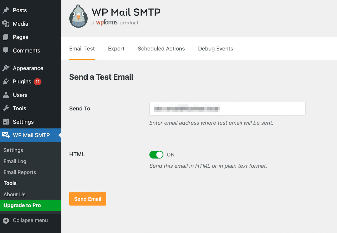 Send test email in WP Mail SMTP