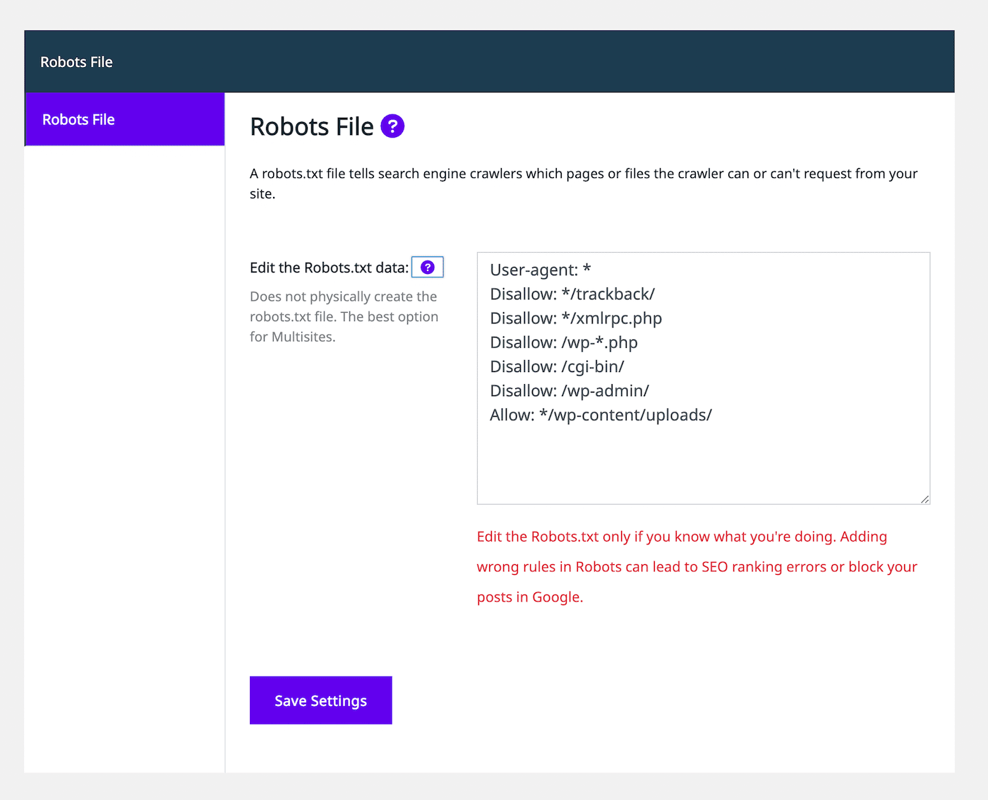 Squirrly SEO robots.txt Datei