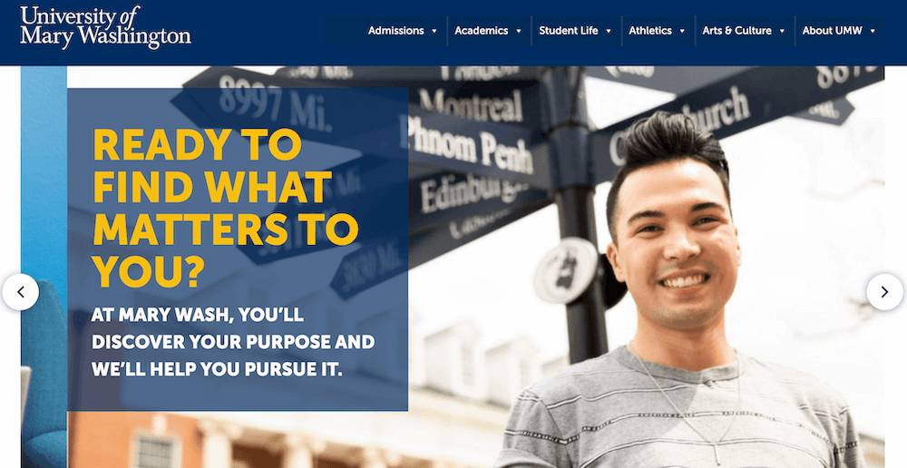 Homepage del multisito della University of Mary di Washington