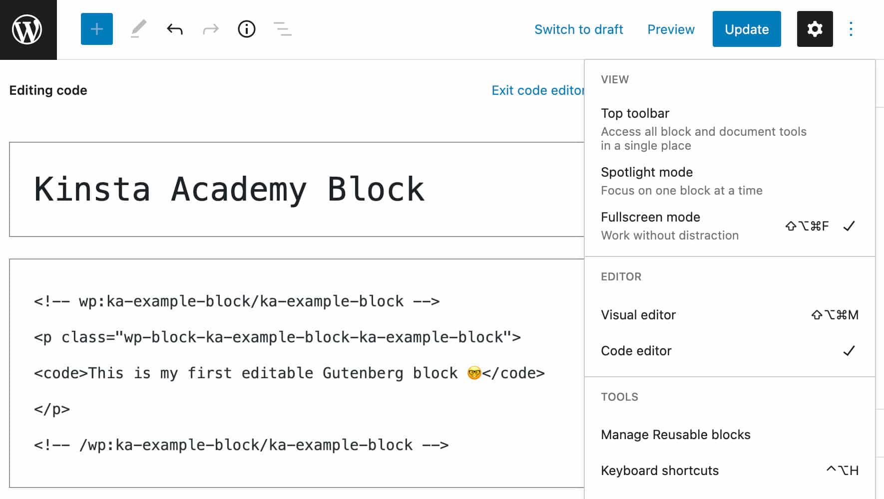 Der Inhalt des Blocks wurde in der Datenbank gespeichert.