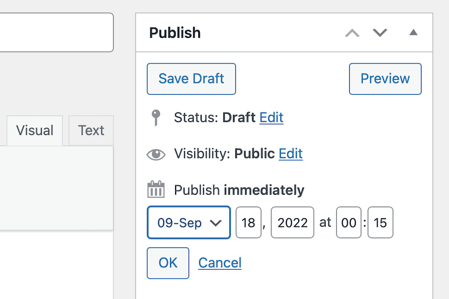 The Classic Editor shows a post is ready to Publish Immediately by default.