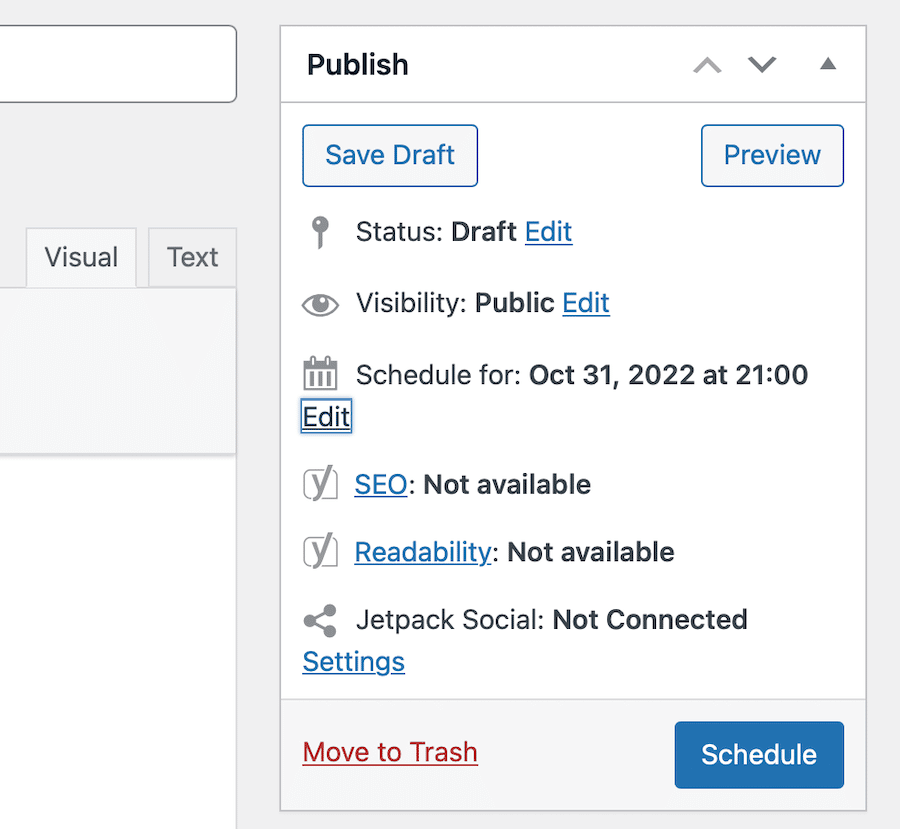 Então, para agendar o próprio artigo, clique no botão Schedule