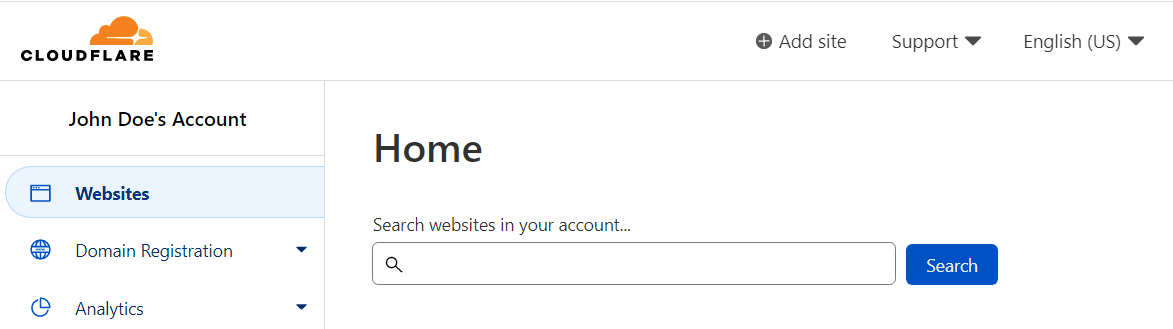 Una schermata di un account Cloudflare