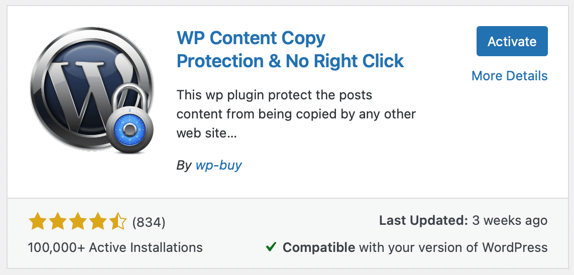 Banner del plugin WP Content Copy Protection and No Right Click che serve a disattivare la funzione tasto destro in WordPress