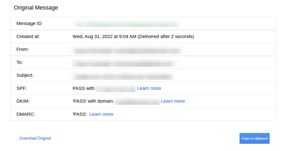 Viewing an original email header for a DMARC fail message