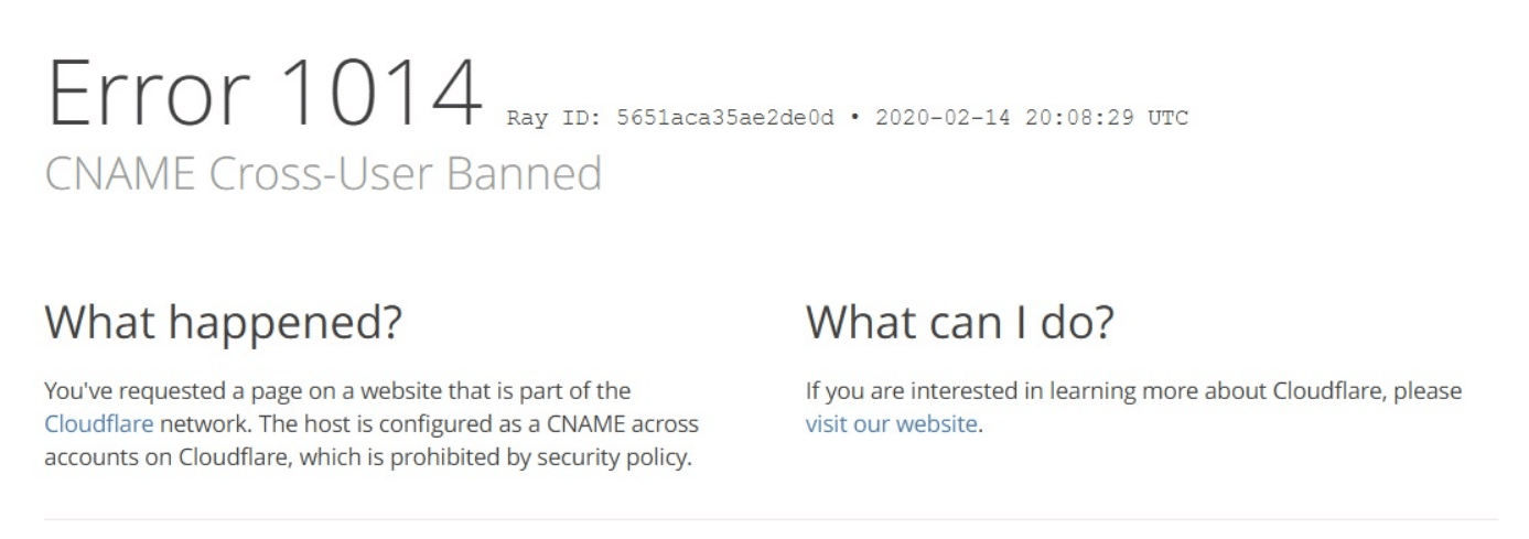 Erro 1014 aparece quando há conflitos com registros CNAME em domínios de Cloudflare.