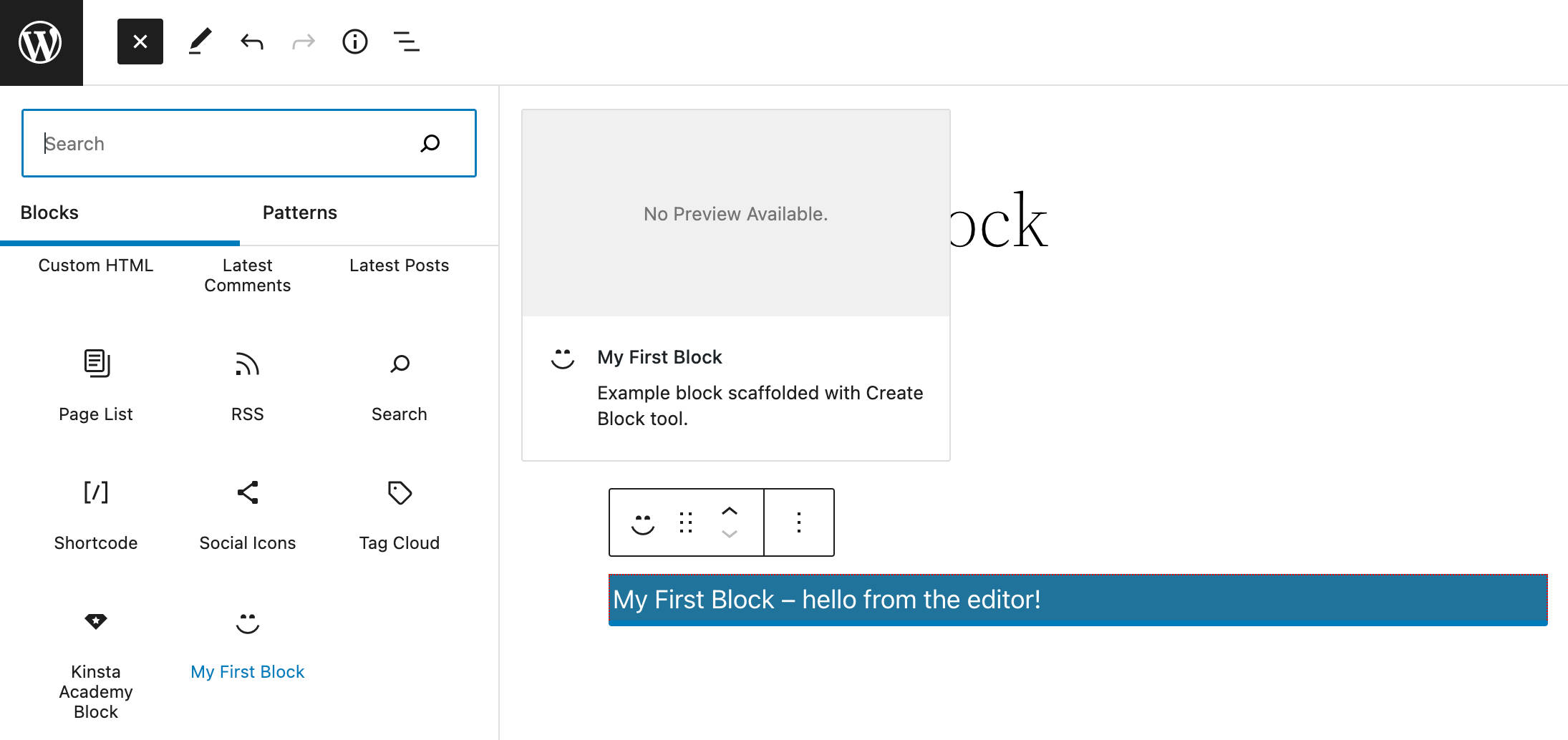 Un exemple de bloc créé avec @wordpress/create-block.