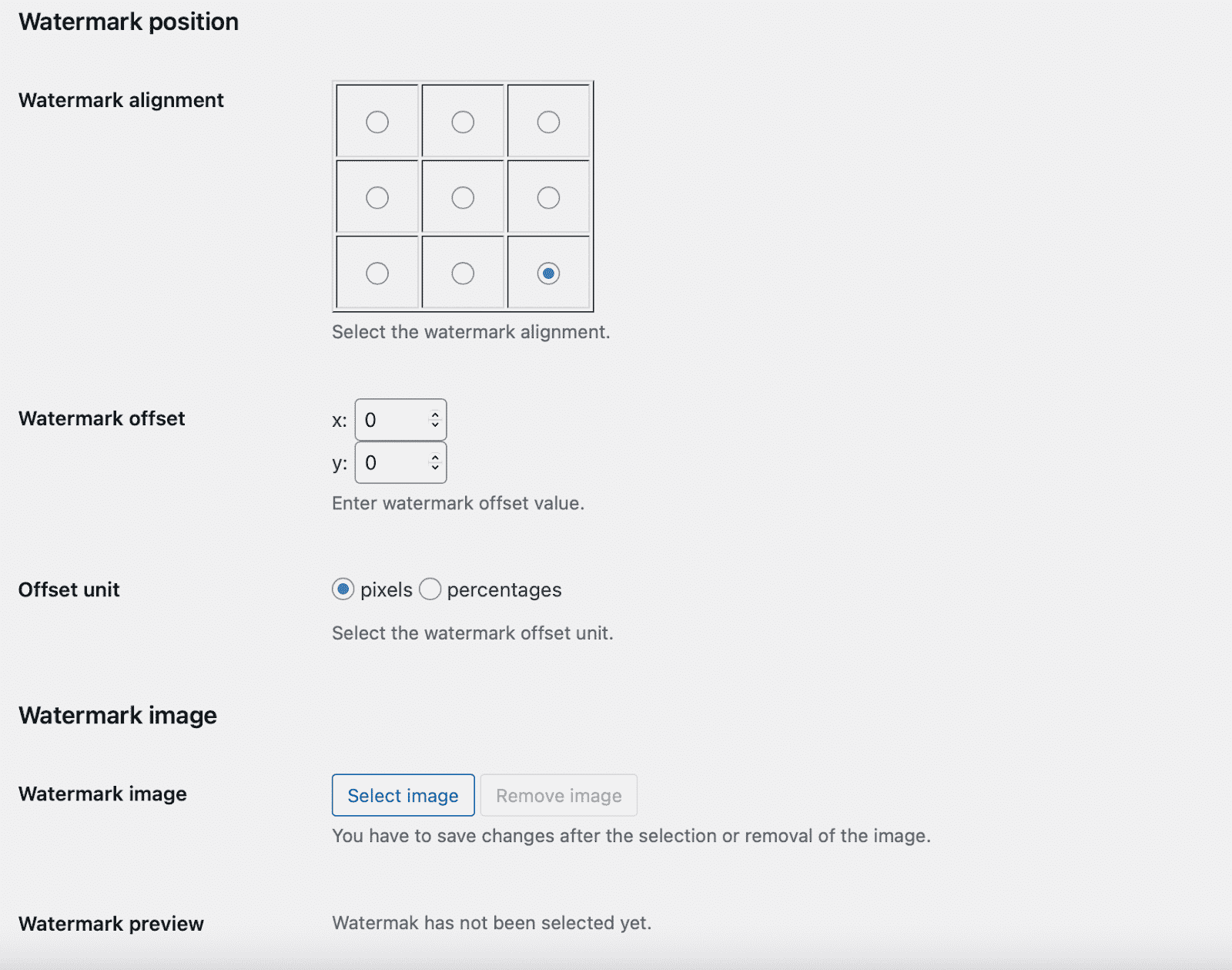 Configuración del plugin Image Watermark