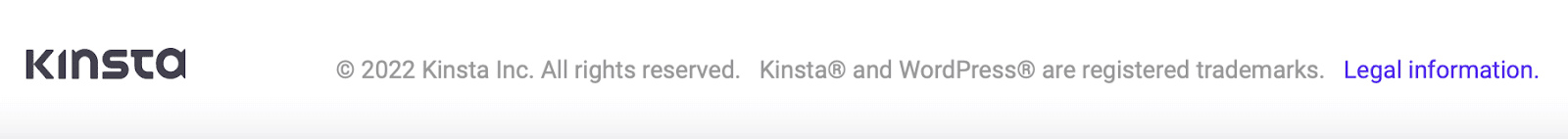 La nota sul copyright di Kinsta si trova nel footer del sito web