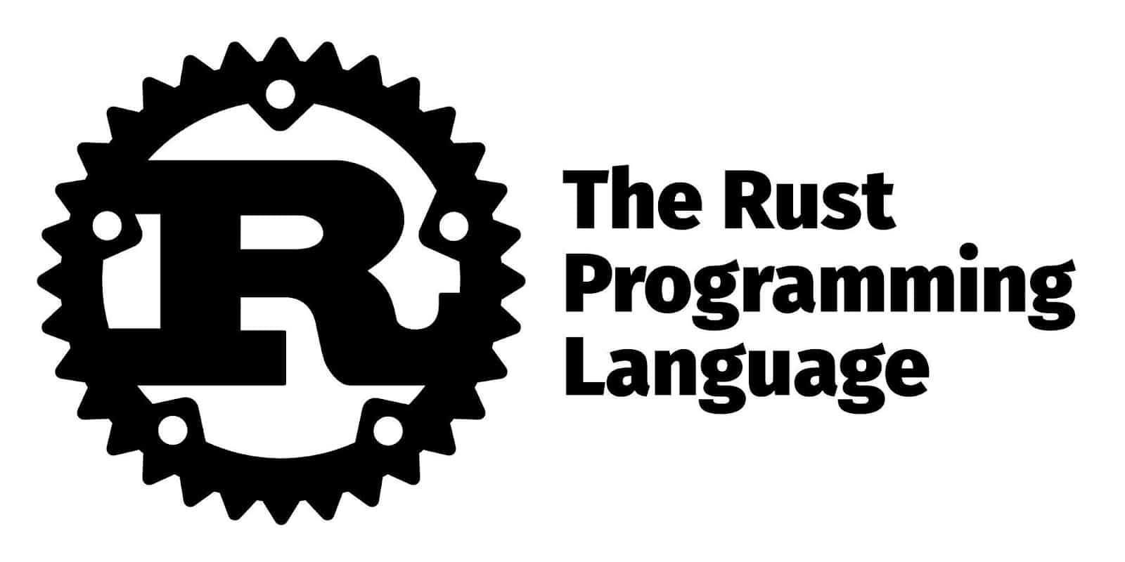 Het Rust logo met de naam in vette letters rechts op de afbeelding.