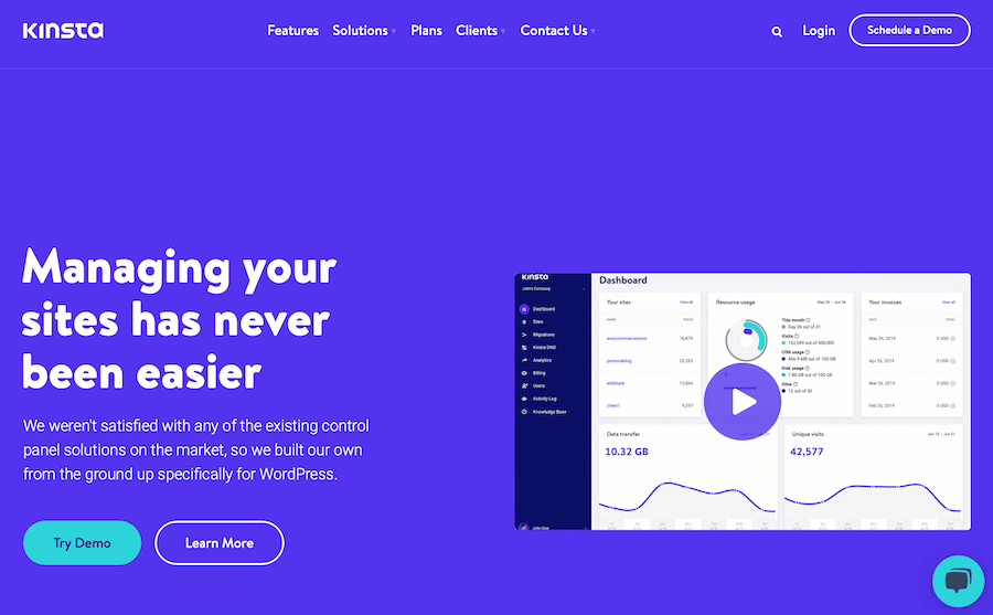 La pagina del sito di Kinsta in cui si presenta il pannello di controllo di MyKinsta 