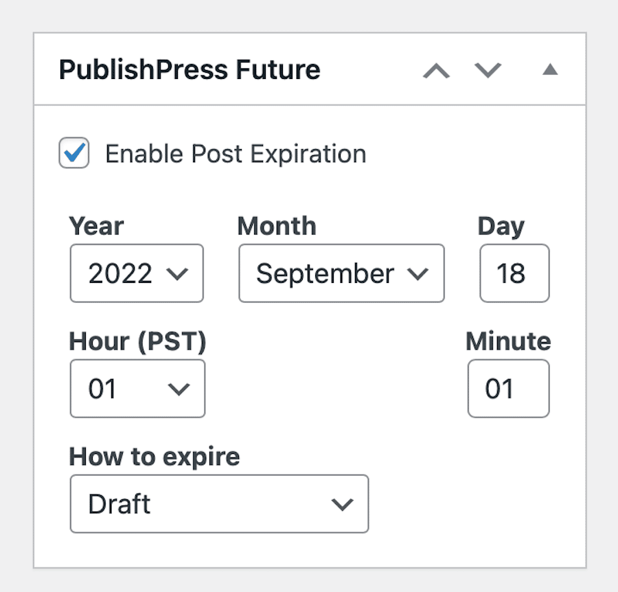 Mit dem PublishPress Future Plugin kannst du einstellen, wann ein Beitrag abläuft.