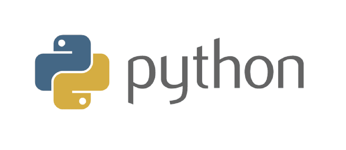 Il logo del linguaggio di programmazione Python e il nome Python sul lato destro del logo.. 