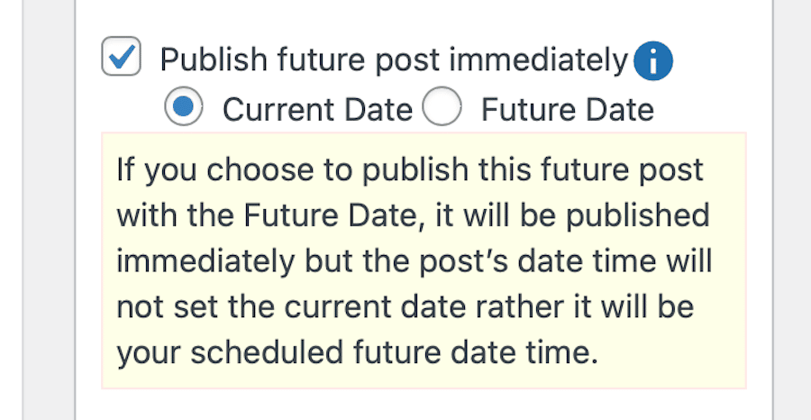 Einstellen des Veröffentlichungsdatums, das auf einem geplanten Beitrag in SchedulePress erscheinen wird.