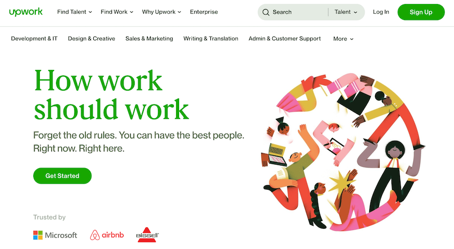 The Upwork homepage.