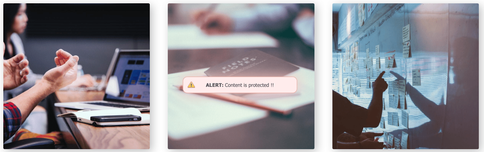 Mensaje de advertencia que aparece cuando se desactiva el clic derecho con el plugin de protección anticopia