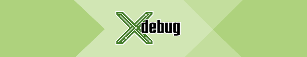 Uno sfondo verde a strati che mostra il logo Xdebug, completo di una 'X' verde