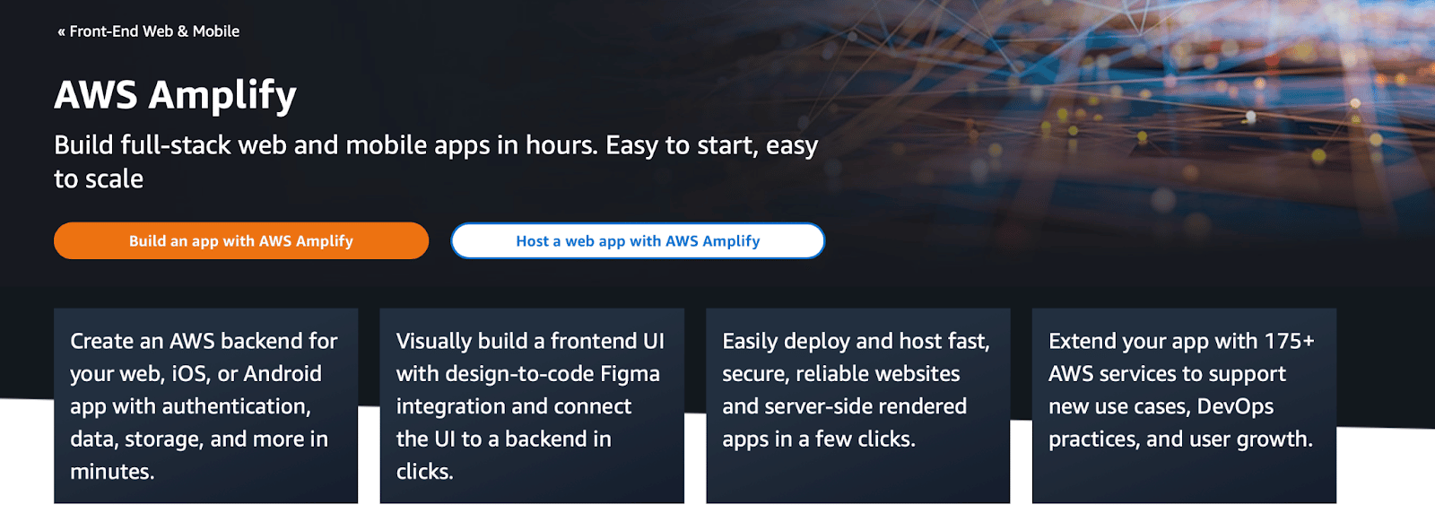Schermata della piattaforma di sviluppo AWS Amplify