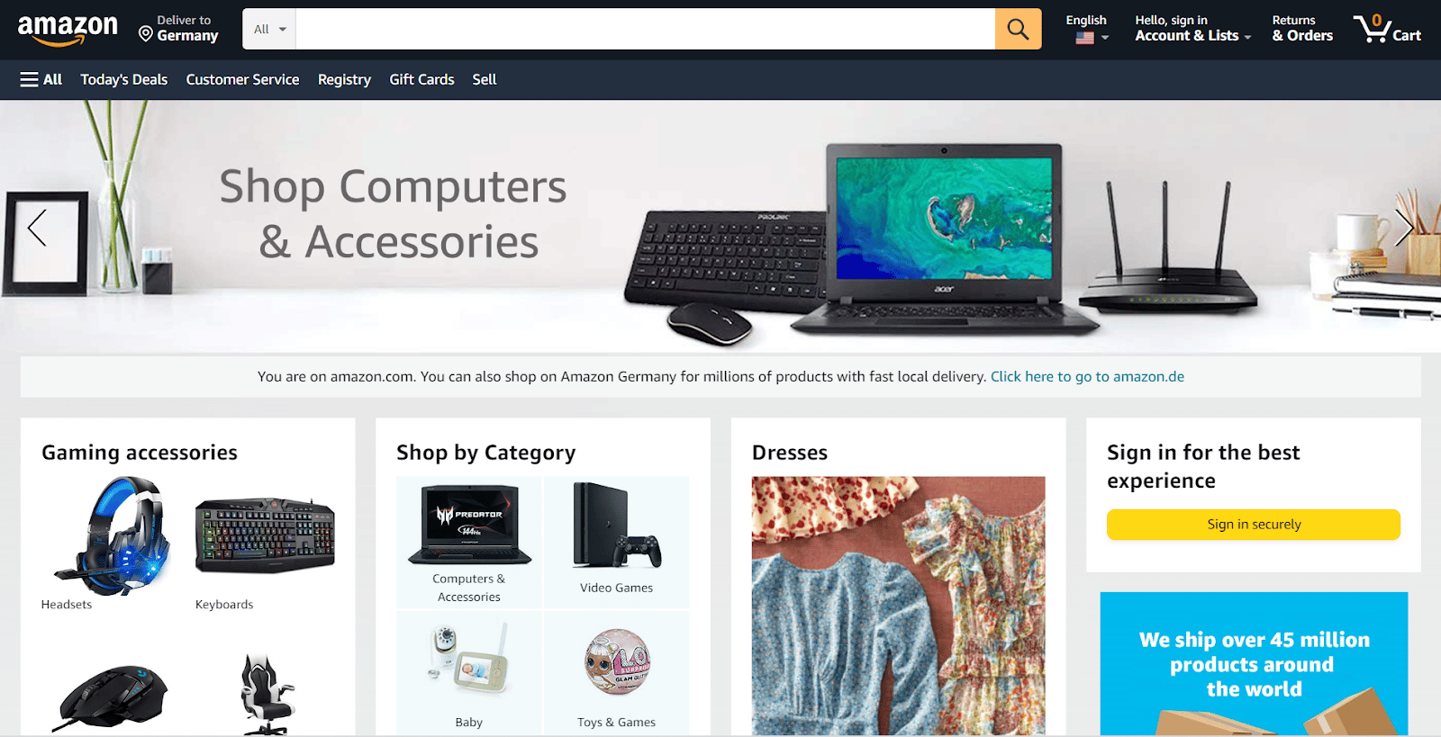 Un exemple de site web adaptatif d'Amazon